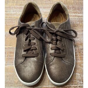 Aetrex Blake Brown Metallic Leather Sneaker Casual Low Orthotic Comfort Shoe 7.5